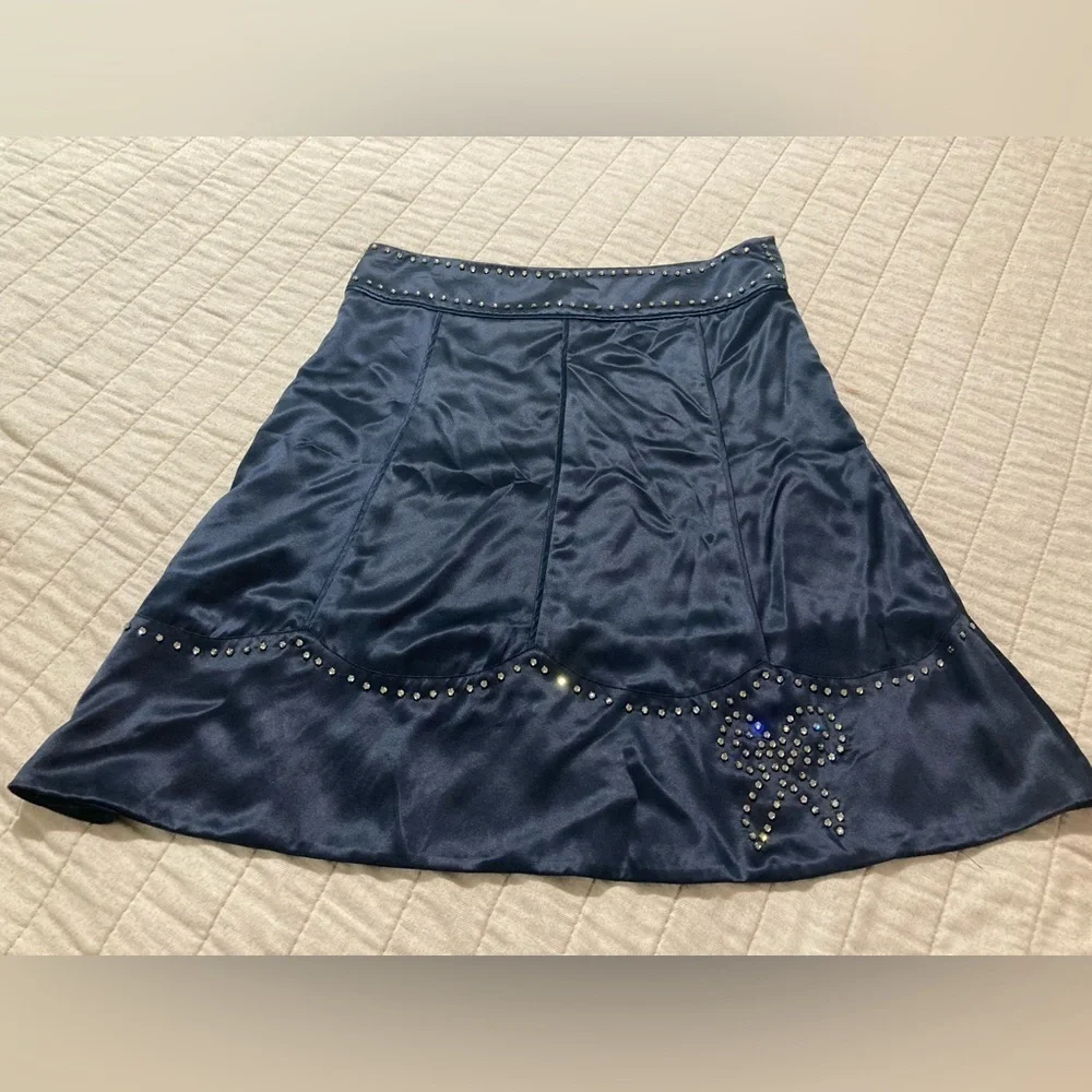 Marc Jacobs 100% silk navy blue paneled skirt size 6 beaded fairy holiday